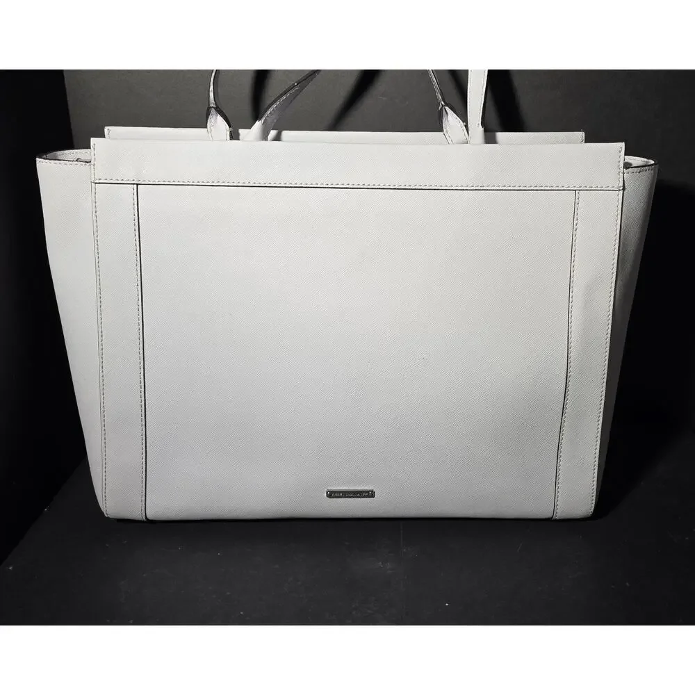 Rebecca Minkoff Monroe Laptop Bag Saffiano Leather Tote Shoulder Purse White NEW